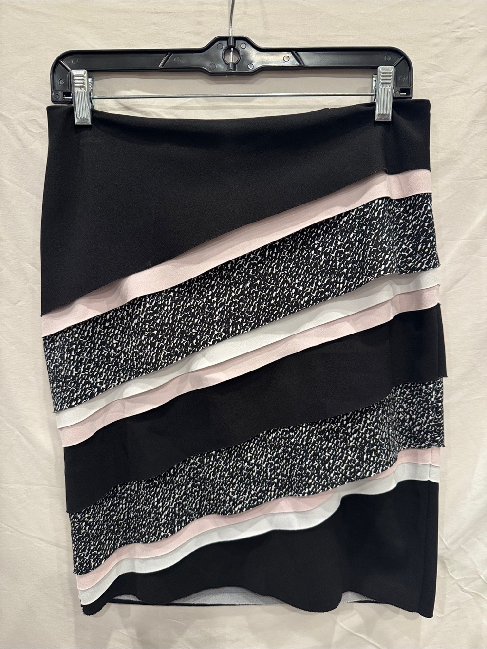 White House Black Market Black Pencil Skirt with Pink and White Ruffle Bands